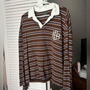 Dairy Boy brown and blue stripped polo